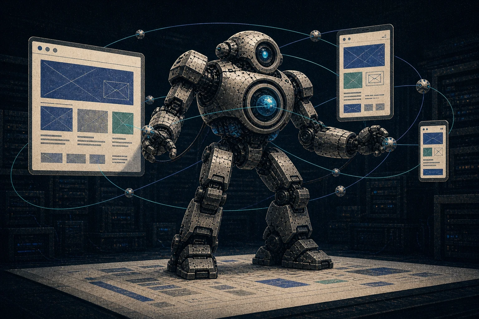 Atlas balances responsive website sections across desktop, tablet, and mobile proof sheets.